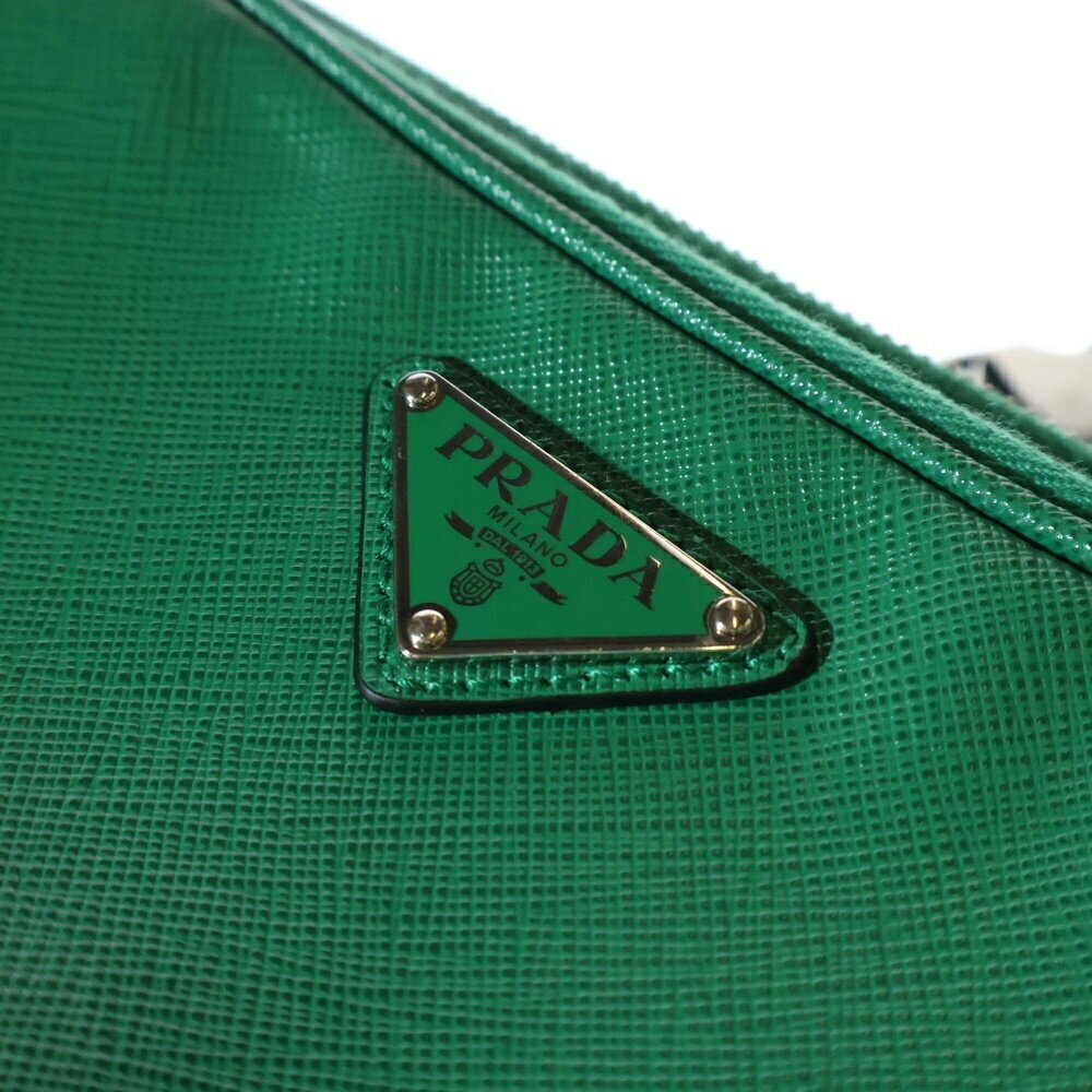 Prada Leather Plate Logo Bag Belt Triangle Green Saffiano Shoulder - Picture 5 of 6